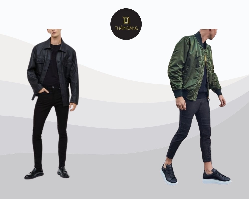 áo bomber phối quần skinny tạo sự nam tính, cuốn hút cho nam giới