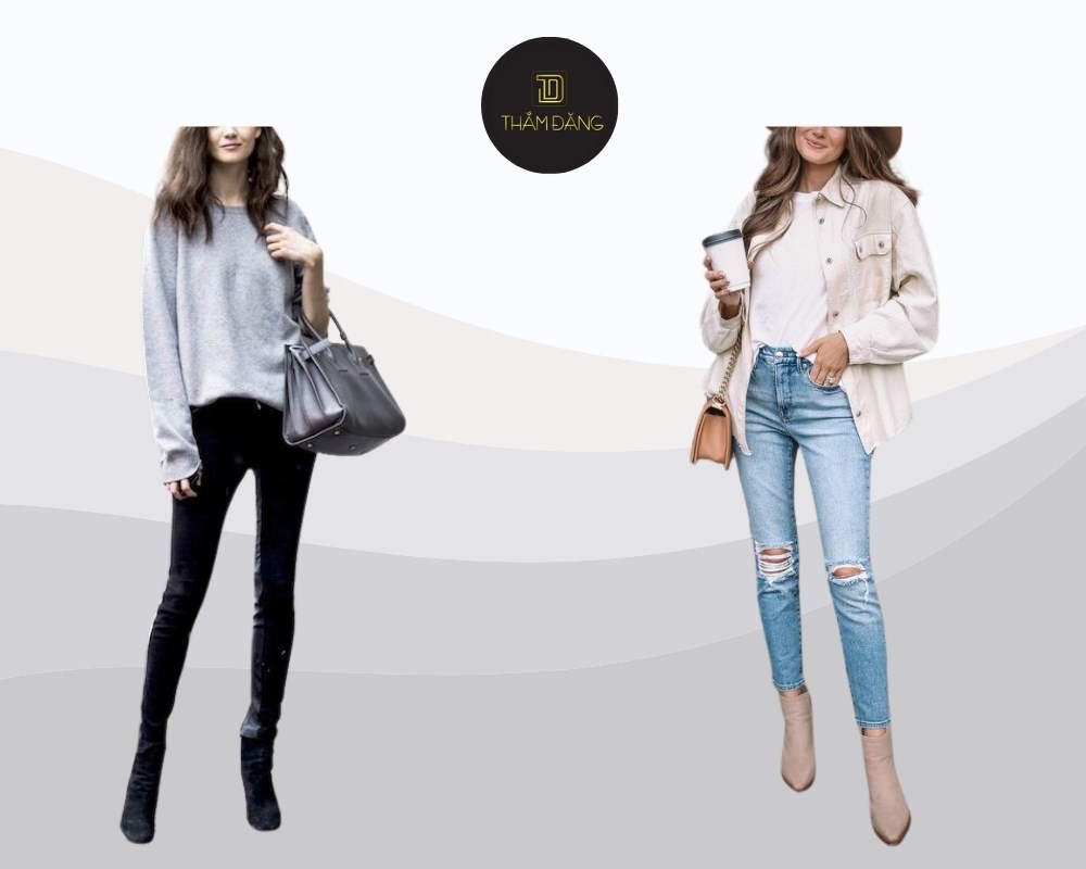 phối layer màu sáng và quần skinny để đầy đặn hơn
