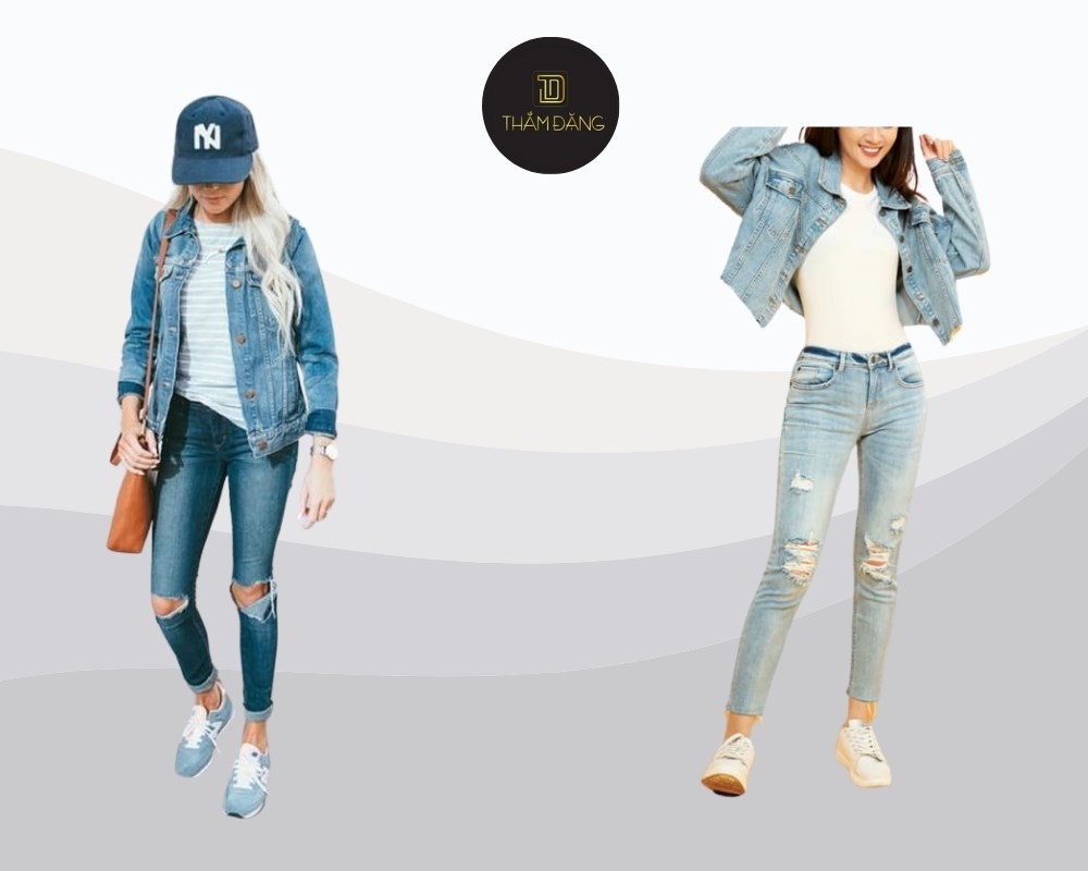 outfit denim kết hợp quần skinny siêu cá tính