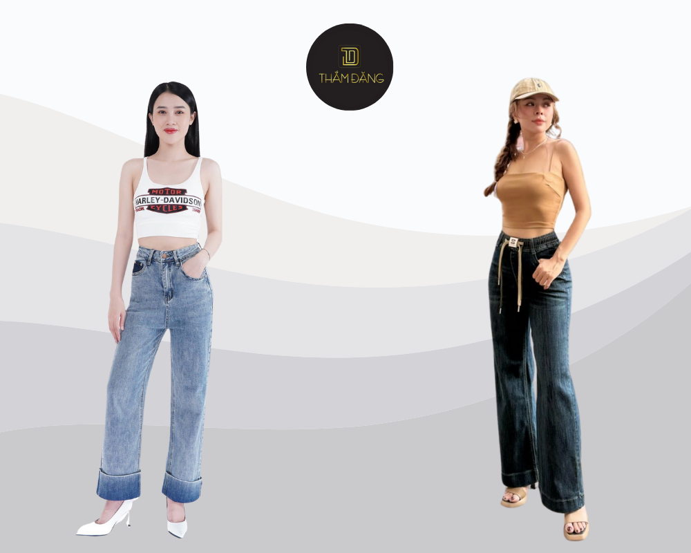 Quần jeans cạp cao áo ngắn tôn dáng chân thon eo nhỏ xinh.