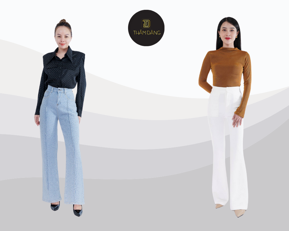 Tôn dáng cân đối với quần ống loe ôm gọn đùi xòe nhẹ gấu quần