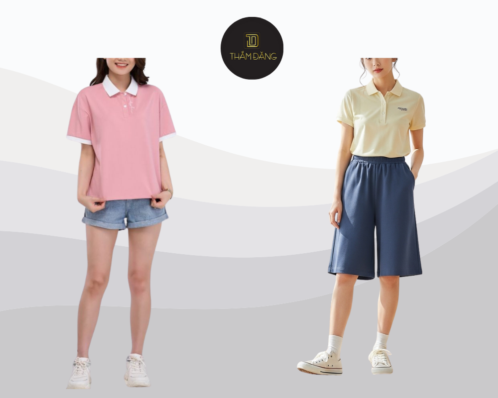 Phong cách áo polo quần short rộng trẻ trung năng động mùa hè.