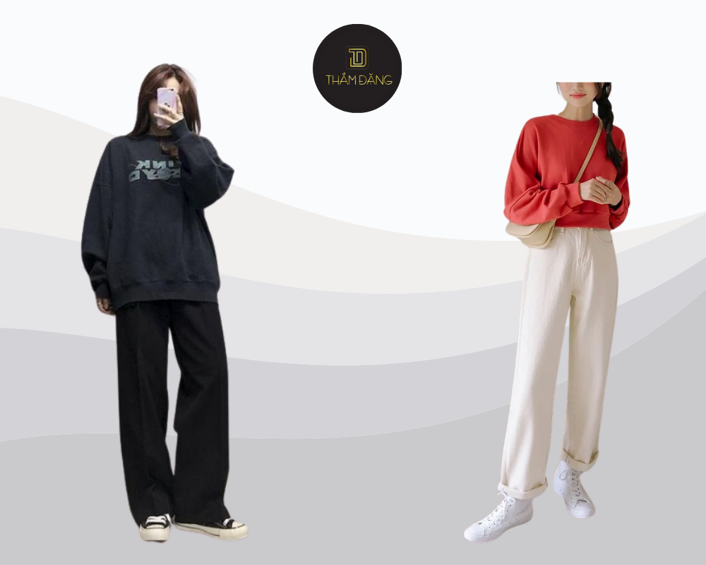 Sweater len ấm quần tây rộng thanh lịch cho ngày đông dịu nhẹ.