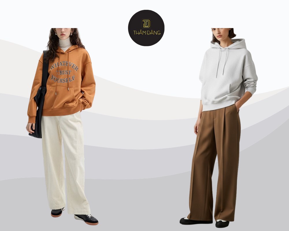 Phối đồ áo nỉ năng động cùng quần tây tạo nét trẻ trung cuốn hút