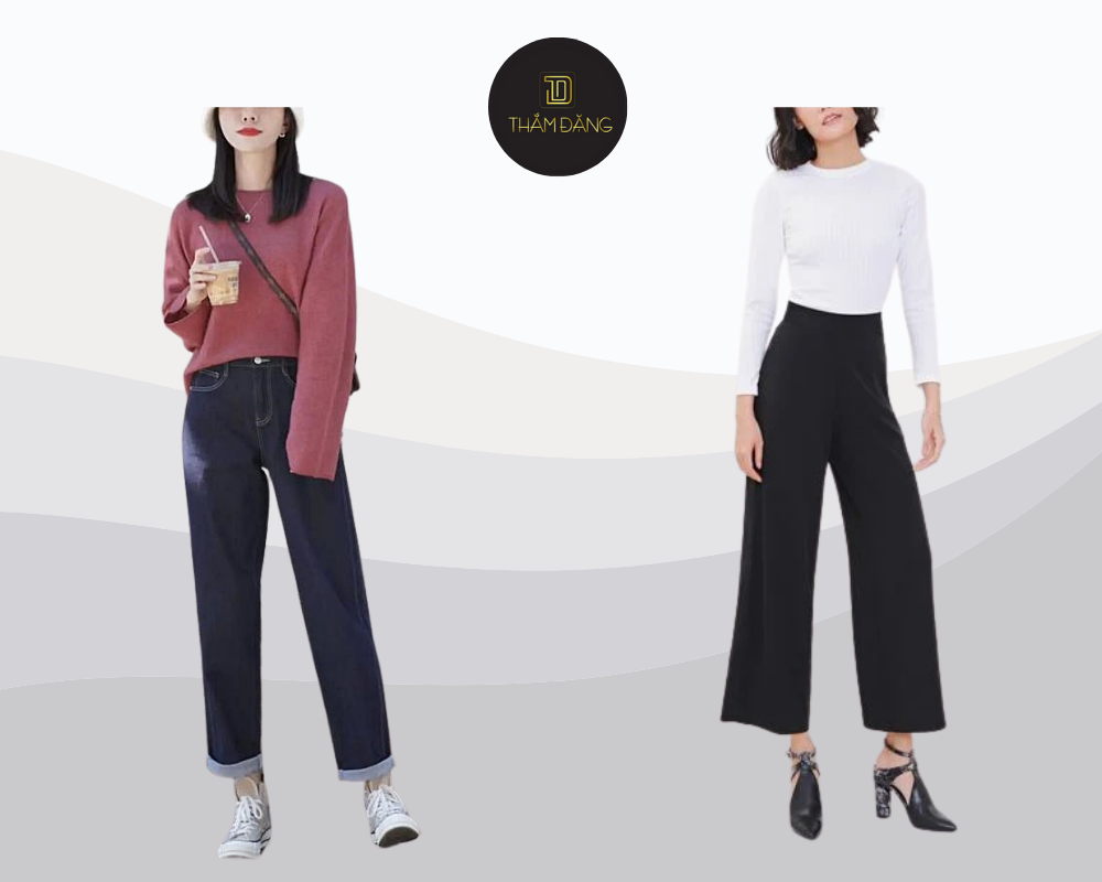 Áo len mỏng phối quần tây rộng phong cách nhẹ nhàng dịu dàng mùa giao mùa