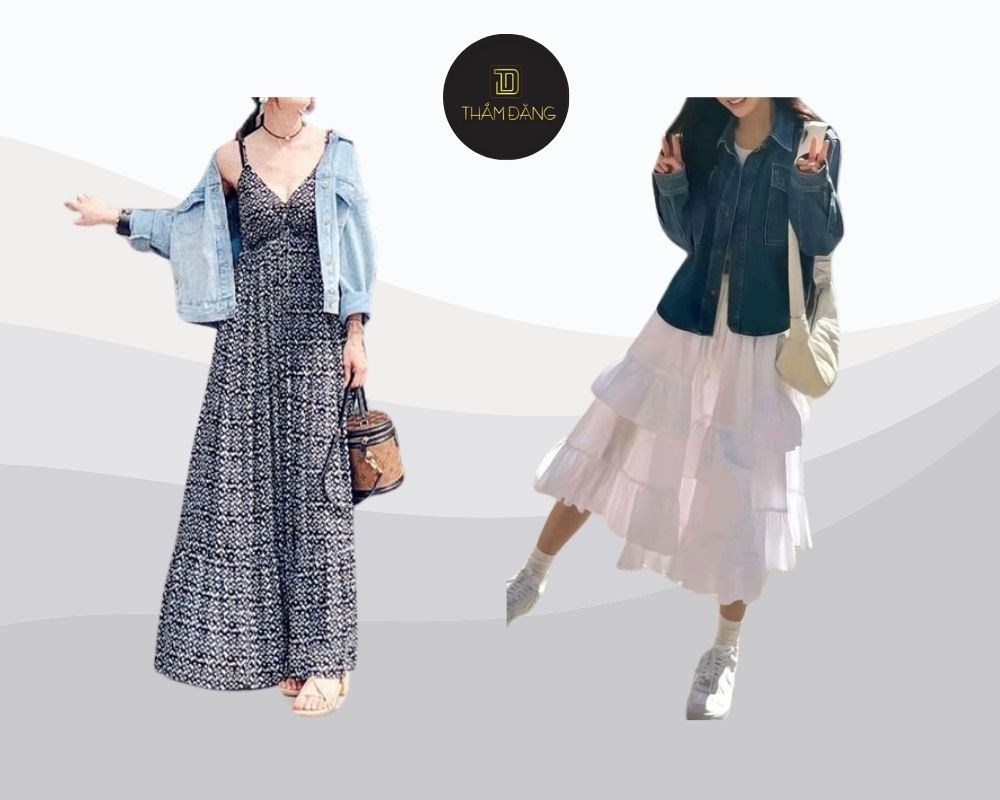 phối áo khoác denim cá tính cho soft girl