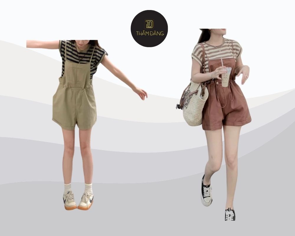 áo thun sọc phối yếm cho soft girl