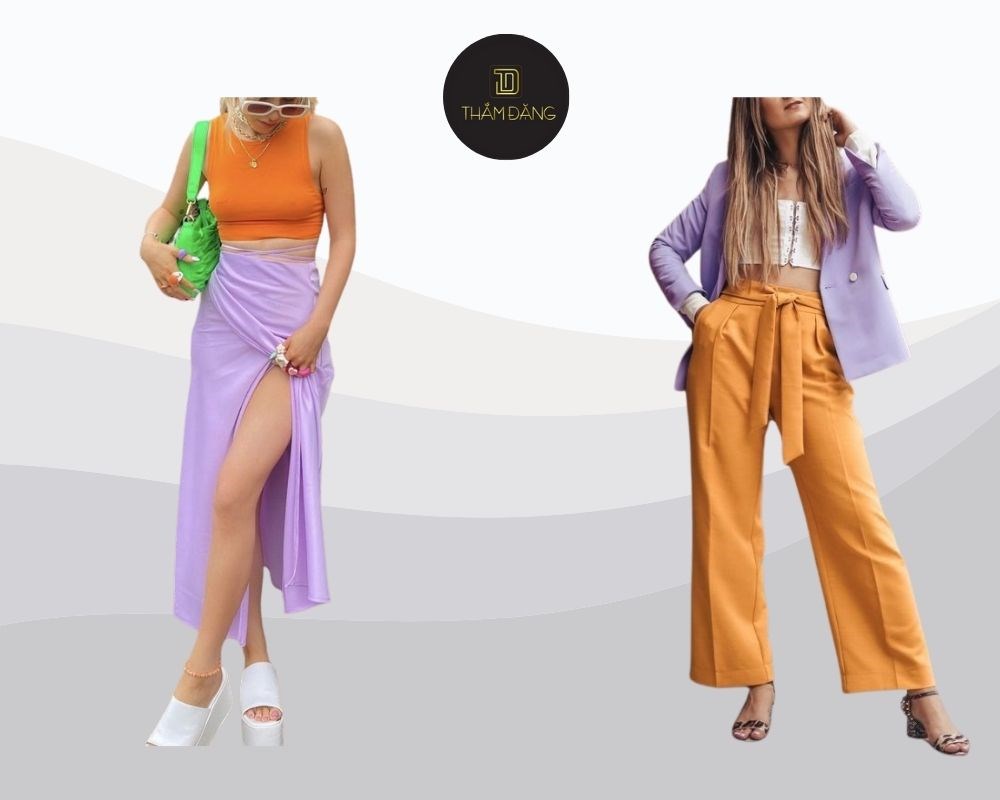 màu cam phối với màu tím pastel