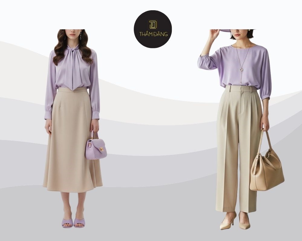 tím pastel phối màu be