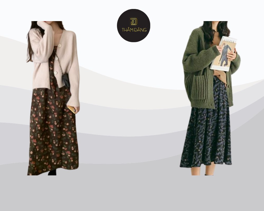 cách phối áo cardigan cho người có vai ngang