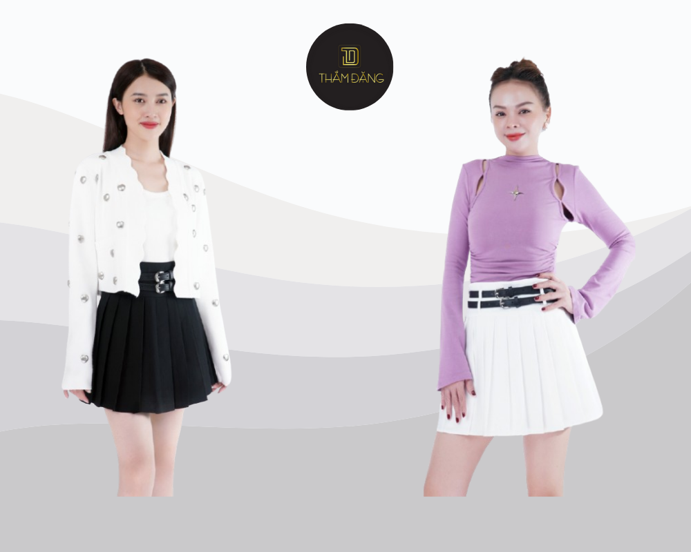 phối áo xòe dành cho người có vai ngang